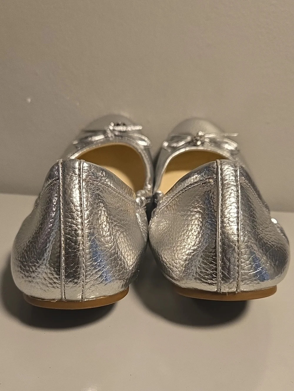 Michael Kors Metallic Silver Bow Ballet Flats